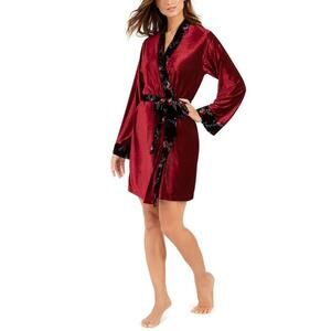 Inc International Concepts Womens Floral Trim Velvet Ribbed Robe Size S